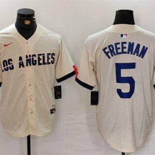 Men's Los Angeles Dodgers #5 Freddie Freeman Cream Stitched Baseball Jersey