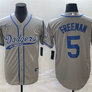 Men's Los Angeles Dodgers #5 Freddie Freeman Gray Cool Base Stitched Baseball Jersey
