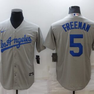 Men's Los Angeles Dodgers #5 Freddie Freeman Grey Cool Base Stitched Baseball Jersey