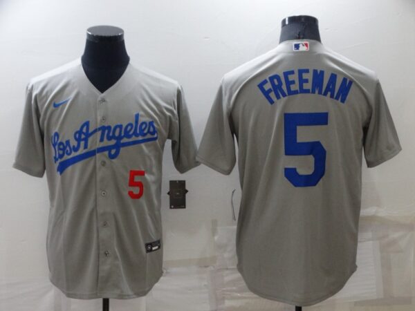Men's Los Angeles Dodgers #5 Freddie Freeman Grey Cool Base Stitched Baseball JerseyS