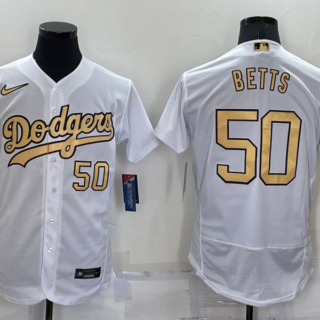 Men's Los Angeles Dodgers #50 Mookie Betts 2022 All-Star White Flex Base Stitched Baseball Jersey