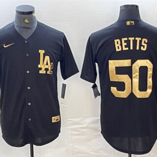 Men's Los Angeles Dodgers #50 Mookie Betts Black Cool Base Stitched Baseball Jersey