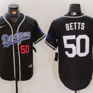 Men's Los Angeles Dodgers #50 Mookie Betts Black Fashion Cool Base Stitched Baseball Jerseys