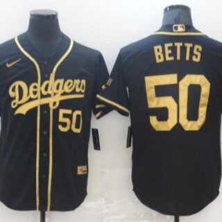 Men's Los Angeles Dodgers #50 Mookie Betts Black Gold Stitched MLB Cool Base Nike Jersey