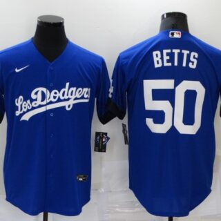 Men's Los Angeles Dodgers #50 Mookie Betts Blue 2021 City Connect Cool Base Stitched Jersey