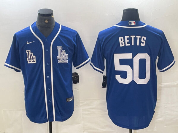 Men's Los Angeles Dodgers #50 Mookie Betts Blue Cool Base Stitched Baseball Jersey