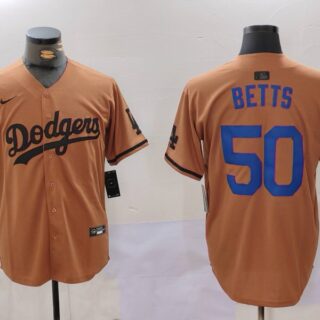 Men's Los Angeles Dodgers #50 Mookie Betts Brown Cool Base Stitched Baseball Jerseys