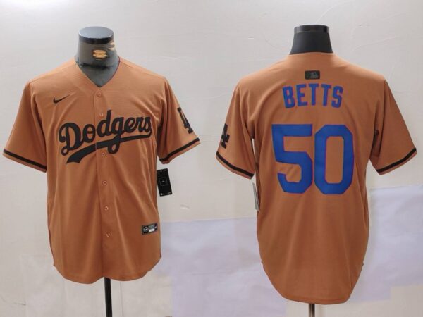 Men's Los Angeles Dodgers #50 Mookie Betts Brown Cool Base Stitched Baseball Jerseys