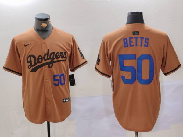 Men's Los Angeles Dodgers #50 Mookie Betts Brown Cool Base Stitched Baseball Jerseys