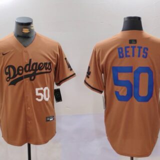 Men's Los Angeles Dodgers #50 Mookie Betts Brown Cool Base Stitched Baseball Jerseys