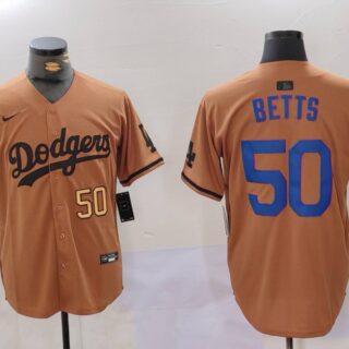 Men's Los Angeles Dodgers #50 Mookie Betts Brown Cool Base Stitched Baseball Jersey