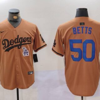 Men's Los Angeles Dodgers #50 Mookie Betts Brown Cool Base Stitched Baseball Jerseys