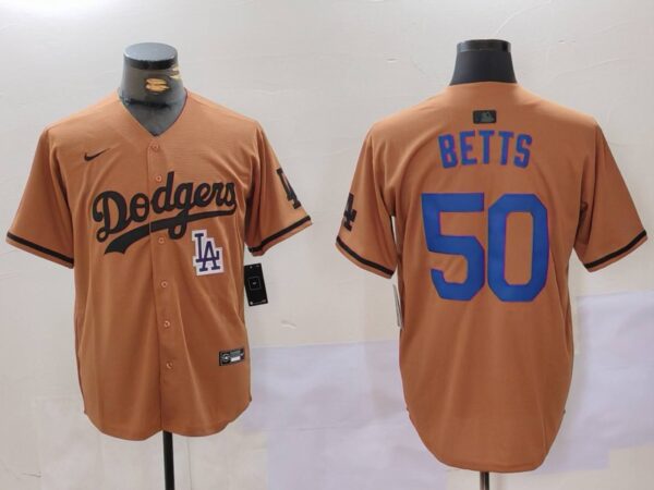 Men's Los Angeles Dodgers #50 Mookie Betts Brown Cool Base Stitched Baseball Jerseys