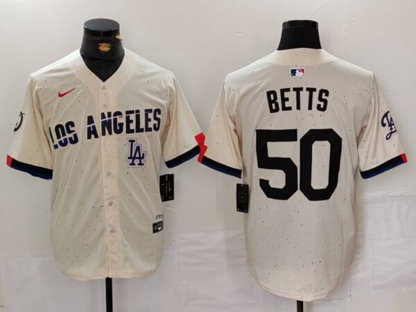 Men's Los Angeles Dodgers #50 Mookie Betts Cream Stitched Baseball Jerseys