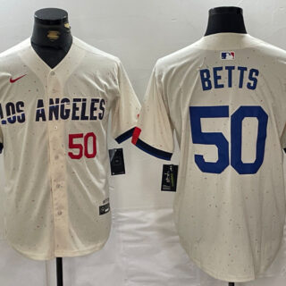 Men's Los Angeles Dodgers #50 Mookie Betts Cream Stitched Baseball Jerseys