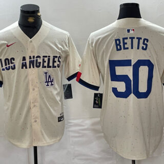 Men's Los Angeles Dodgers #50 Mookie Betts Cream Stitched Baseball Jerseys