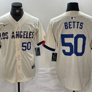 Men's Los Angeles Dodgers #50 Mookie Betts Cream Stitched Baseball Jerseys