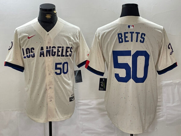 Men's Los Angeles Dodgers #50 Mookie Betts Cream Stitched Baseball Jerseys