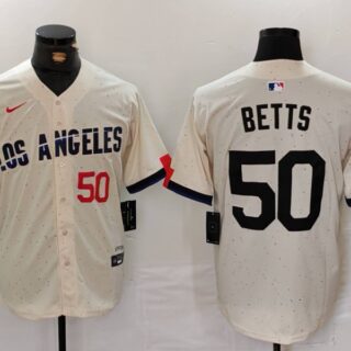 Men's Los Angeles Dodgers #50 Mookie Betts Cream Stitched Baseball Jerseys