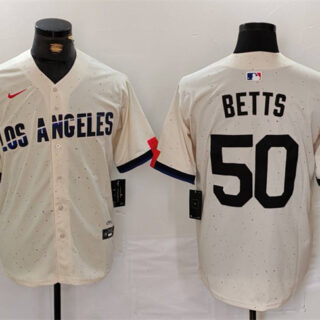 Men's Los Angeles Dodgers #50 Mookie Betts Cream Stitched Baseball Jersey