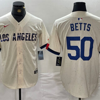 Men's Los Angeles Dodgers #50 Mookie Betts Cream Stitched Baseball Jersey