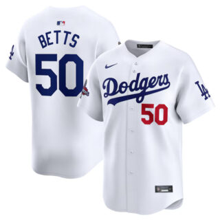Men's Los Angeles Dodgers #50 Mookie Betts White 2024 World Series Champions Home Limited Stitched Baseball Jersey
