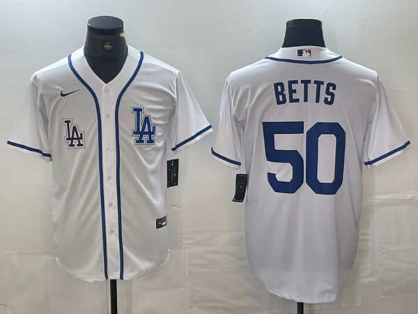 Men's Los Angeles Dodgers #50 Mookie Betts White Cool Base Stitched Baseball Jersey