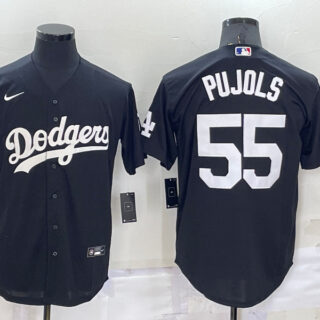 Men's Los Angeles Dodgers #55 Albert Pujols Black Cool Base Stitched Baseball Jersey