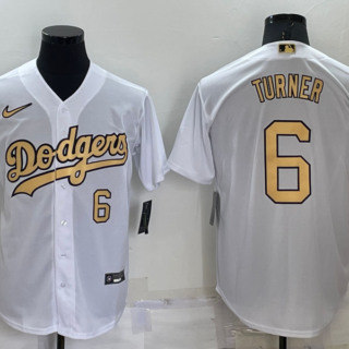 Men's Los Angeles Dodgers #6 Trea Turner 2022 All-Star White Cool Base Stitched Baseball Jersey