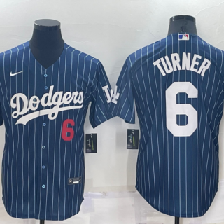 Men's Los Angeles Dodgers #6 Trea Turner Navy Cool Base Stitched Baseball Jersey