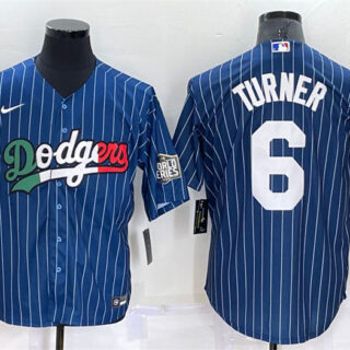 Men's Los Angeles Dodgers #6 Trea Turner Navy Mexico World Series Cool Base Stitched Baseball Jersey