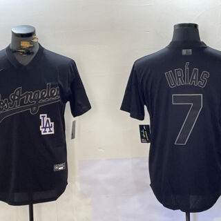Men's Los Angeles Dodgers #7 Black Cool Base Stitched Baseball Jerseys