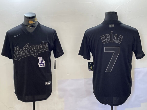 Men's Los Angeles Dodgers #7 Black Cool Base Stitched Baseball Jerseys