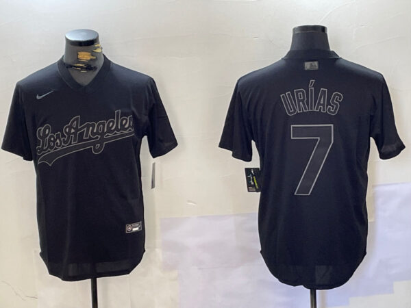 Men's Los Angeles Dodgers #7 Black Cool Base Stitched Baseball Jerseys