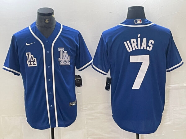 Men's Los Angeles Dodgers #7 Julio Urías Blue Cool Base Stitched Baseball Jersey