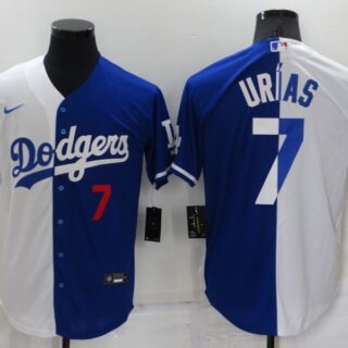 Men's Los Angeles Dodgers #7 Julio Urias White Blue Split Cool Base Stitched Baseball Jerseys