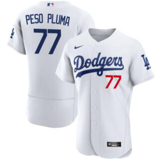 Men's Los Angeles Dodgers #77 Peso Pluma White Flex Base Stitched Baseball Jersey