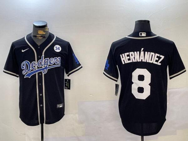 Men's Los Angeles Dodgers #8 Enrique Hernandez Black 2024 World Series Cool Base Stitched Baseball Jerseys