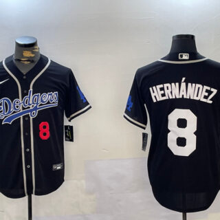 Men's Los Angeles Dodgers #8 Enrique Hernandez Black 2024 World Series Cool Base Stitched Baseball Jerseys