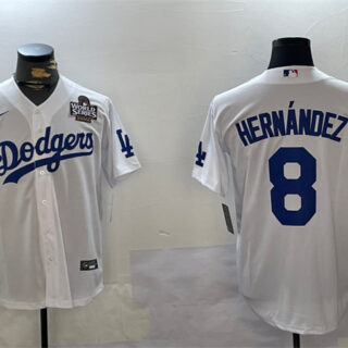 Men's Los Angeles Dodgers #8 Enrique Hernandez White 2024 World Series Cool Base Stitched Baseball Jersey