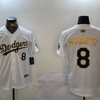 Men's Los Angeles Dodgers #8 Enrique Hernandez White Gold Home Limited Stitched Baseball Jersey