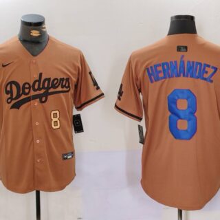Men's Los Angeles Dodgers #8 Kike Hernandez Brown Cool Base Stitched Baseball Jerseys