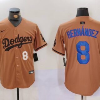 Men's Los Angeles Dodgers #8 Kike Hernandez Brown Cool Base Stitched Baseball Jersey