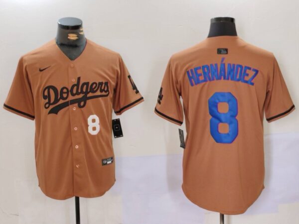 Men's Los Angeles Dodgers #8 Kike Hernandez Brown Cool Base Stitched Baseball Jersey