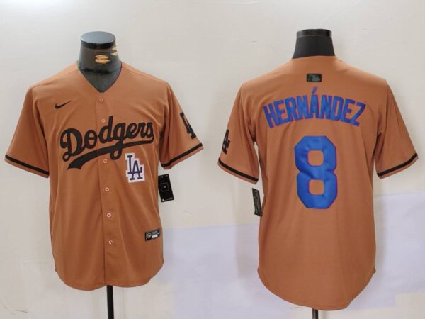 Men's Los Angeles Dodgers #8 Kike Hernandez Brown Cool Base Stitched Baseball Jerseys