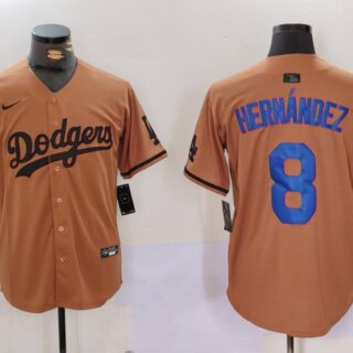 Men's Los Angeles Dodgers #8 Kike Hernandez Brown Cool Base Stitched Baseball Jerseys