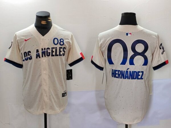 Men's Los Angeles Dodgers #8 Kike Hernandez Cream 2024 City Connect Limited Stitched Baseball Jersey