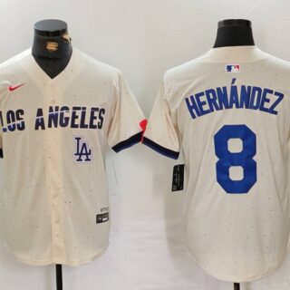 Men's Los Angeles Dodgers #8 Kike Hernandez Cream Stitched Baseball Jerseys