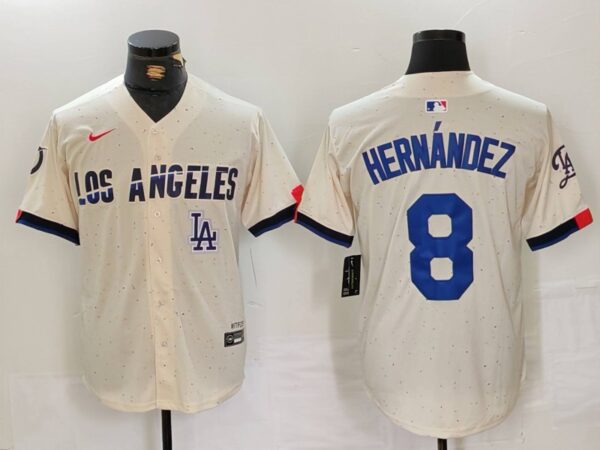Men's Los Angeles Dodgers #8 Kike Hernandez Cream Stitched Baseball Jerseys