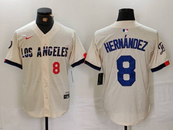 Men's Los Angeles Dodgers #8 Kike Hernandez Cream Stitched Baseball Jerseys